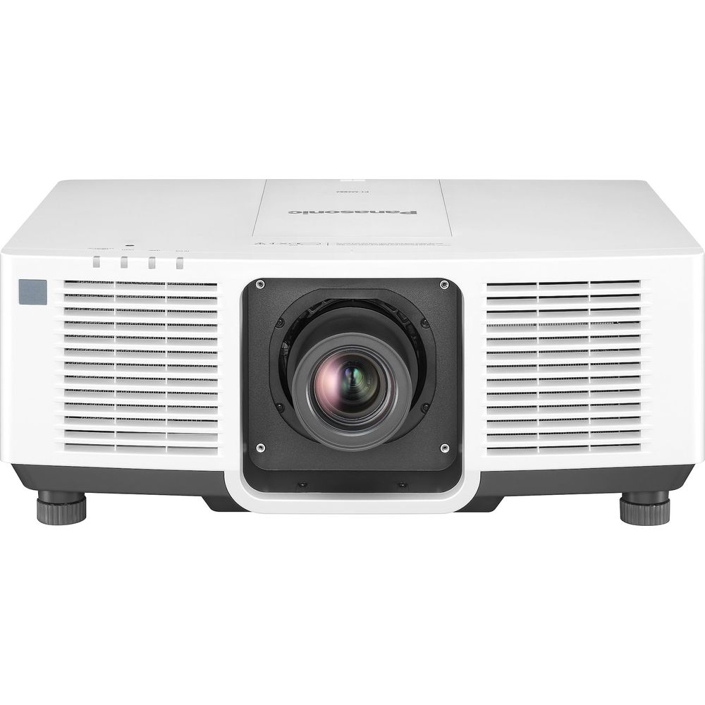 Ein weißer Panasonic-Projektor mit Objektiv in der Mitte.