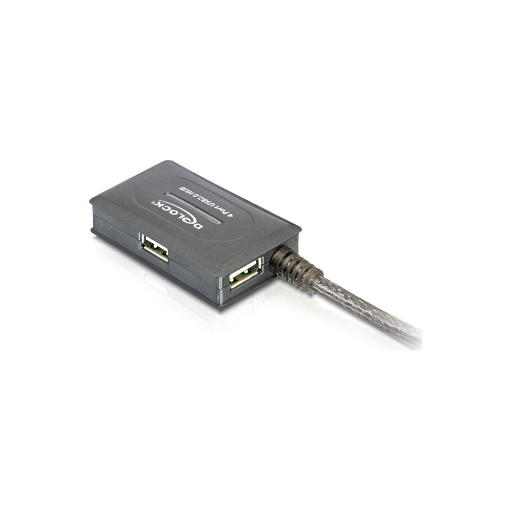 Hub USB 2.0 gris 4 ports avec câble et logo