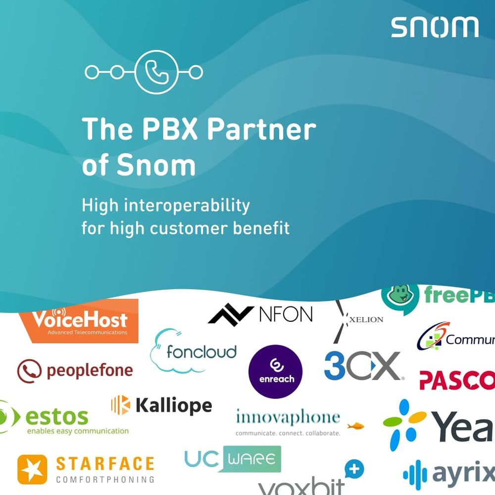 Logo partnera PBX Snom z wieloma logo partnerów poniżej.