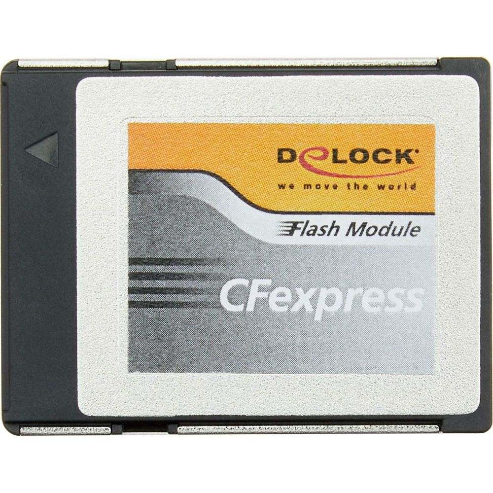 Un modulo Flash CFexpress Delock con design arancione e grigio.