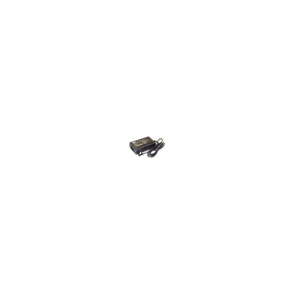 Ein schwarzes Netzteil mit Kabel auf weißem Hintergrund.