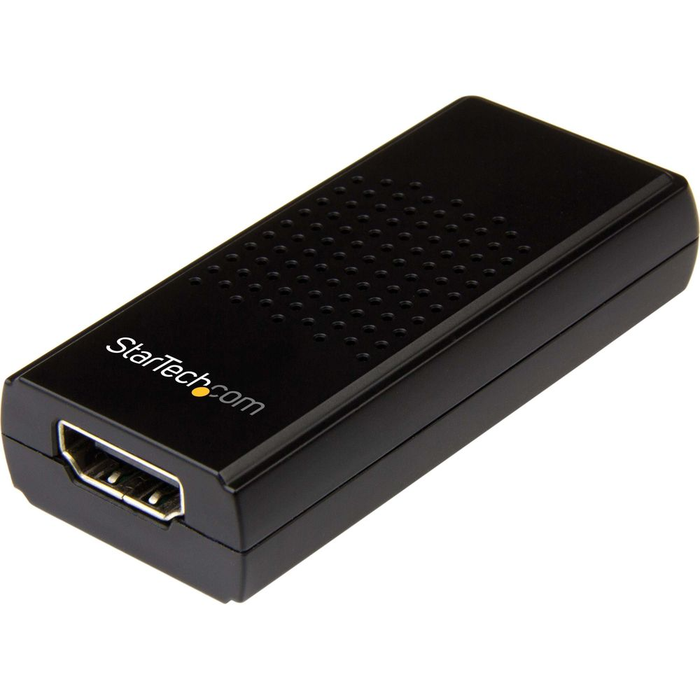 Adattatore HDMI nero con logo StarTech.com e fori di ventilazione.