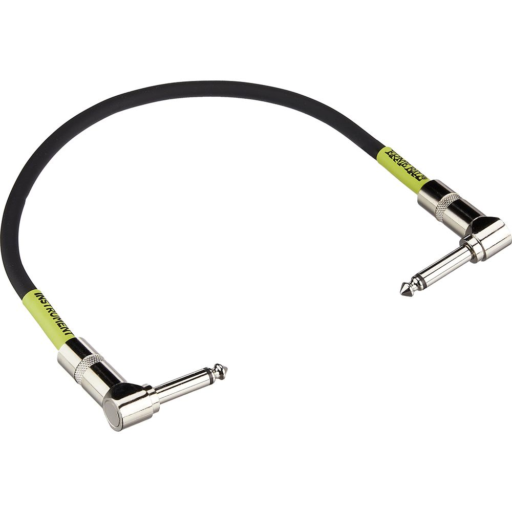 Un cavo audio nero con connettori angolati da 6,35 mm.