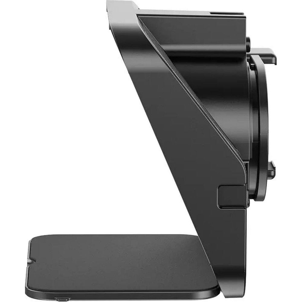 Czarny dodatek do ekranu ze stojakiem, widziany z boku.