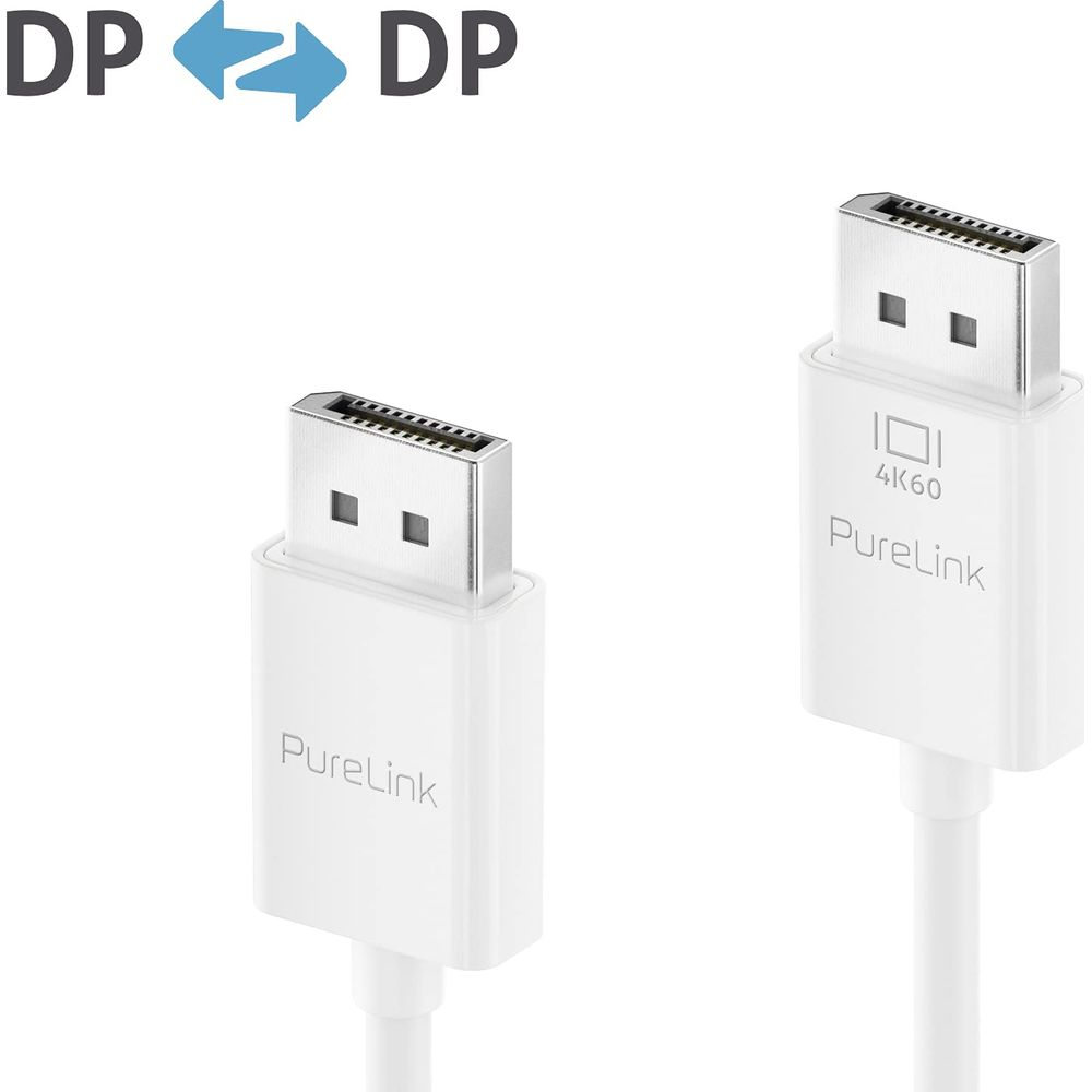 Due cavi PureLink DP bianchi, uno con etichetta 4K60.
