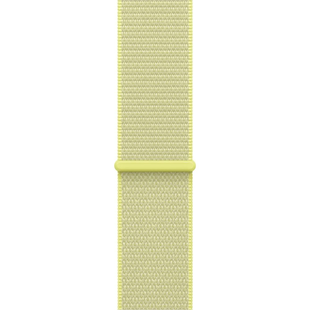 Un cinturino per orologio in tessuto giallo pallido con un anello giallo pallido.