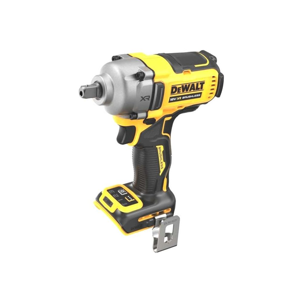 Ein gelber und schwarzer Akku-Schlagschrauber von DeWalt mit silbernem Werkzeugkopf.