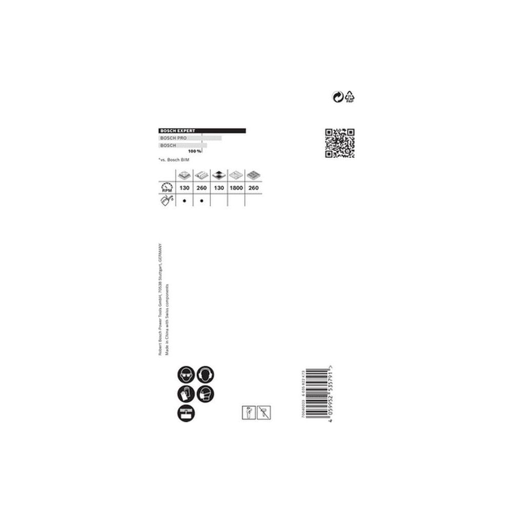 Wyświetlacz Bosch Expert z metrykami wydajności i kodem QR.