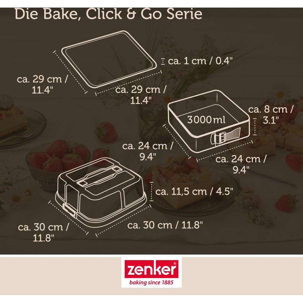 Zenker Auflaufformen mit Deckel: Maße und Volumen werden angezeigt.