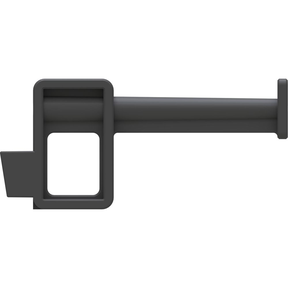 Ciemny, prostokątny uchwyt z kwadratowym wycięciem i długim, cienkim chwytem.