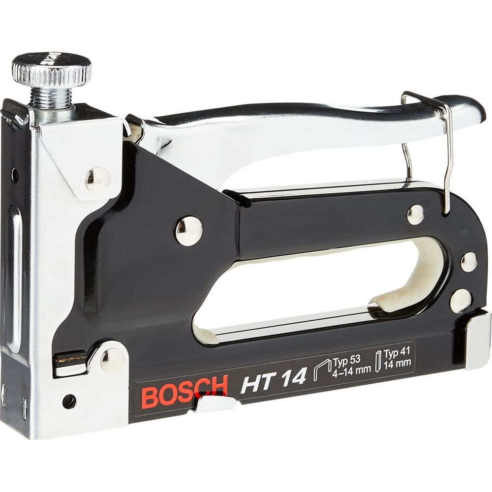 Gümüş saplı ve siyah gövdeli bir Bosch HT 14 zımba tabancası.