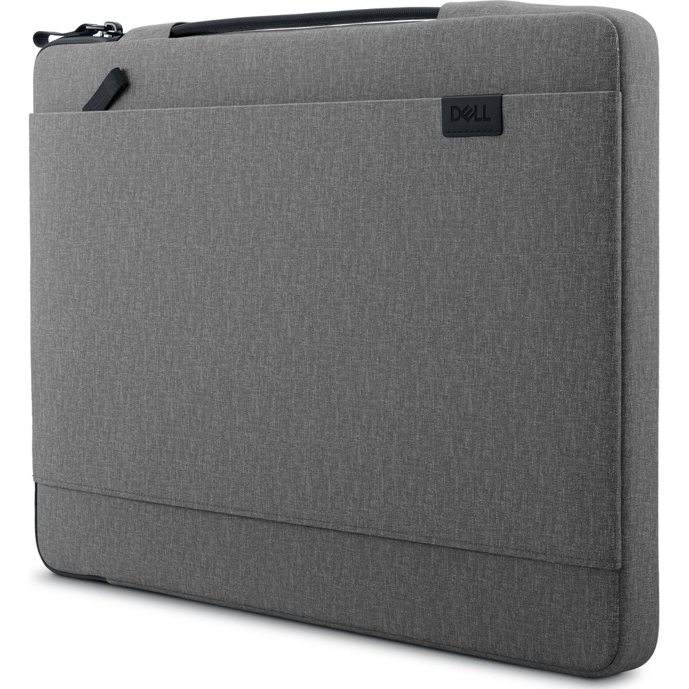 Custodia grigia per laptop Dell con chiusura a zip.