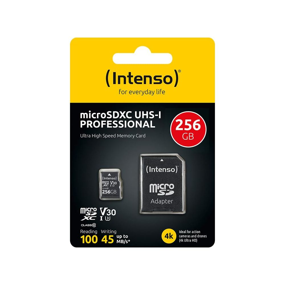 Intenso microSDXC UHS-I Professional 256GB Speicherkarte mit Adapter.