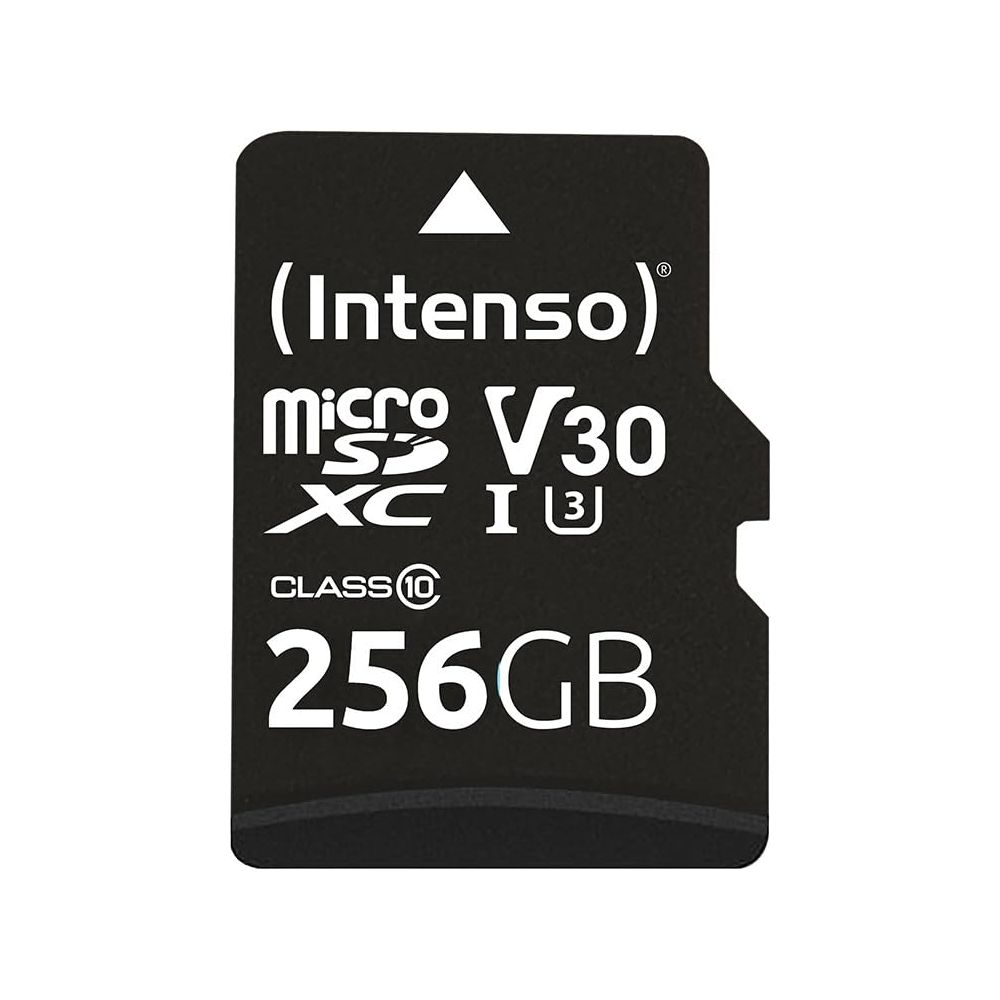Schwarze Micro-SD-Karte mit 256 GB Speicher, V30, Class 10.