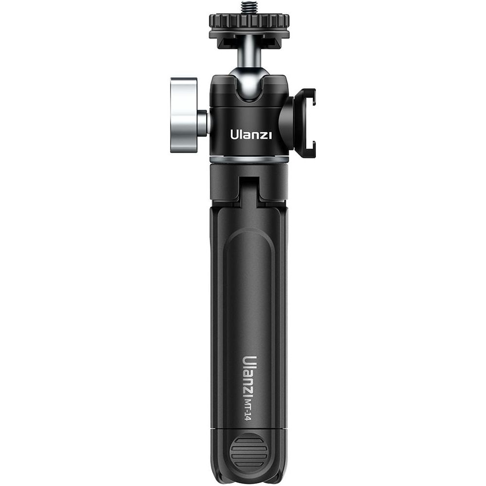 Czarny uchwyt mini statywu Ulanzi MT-14 ze srebrnymi zaciskami.