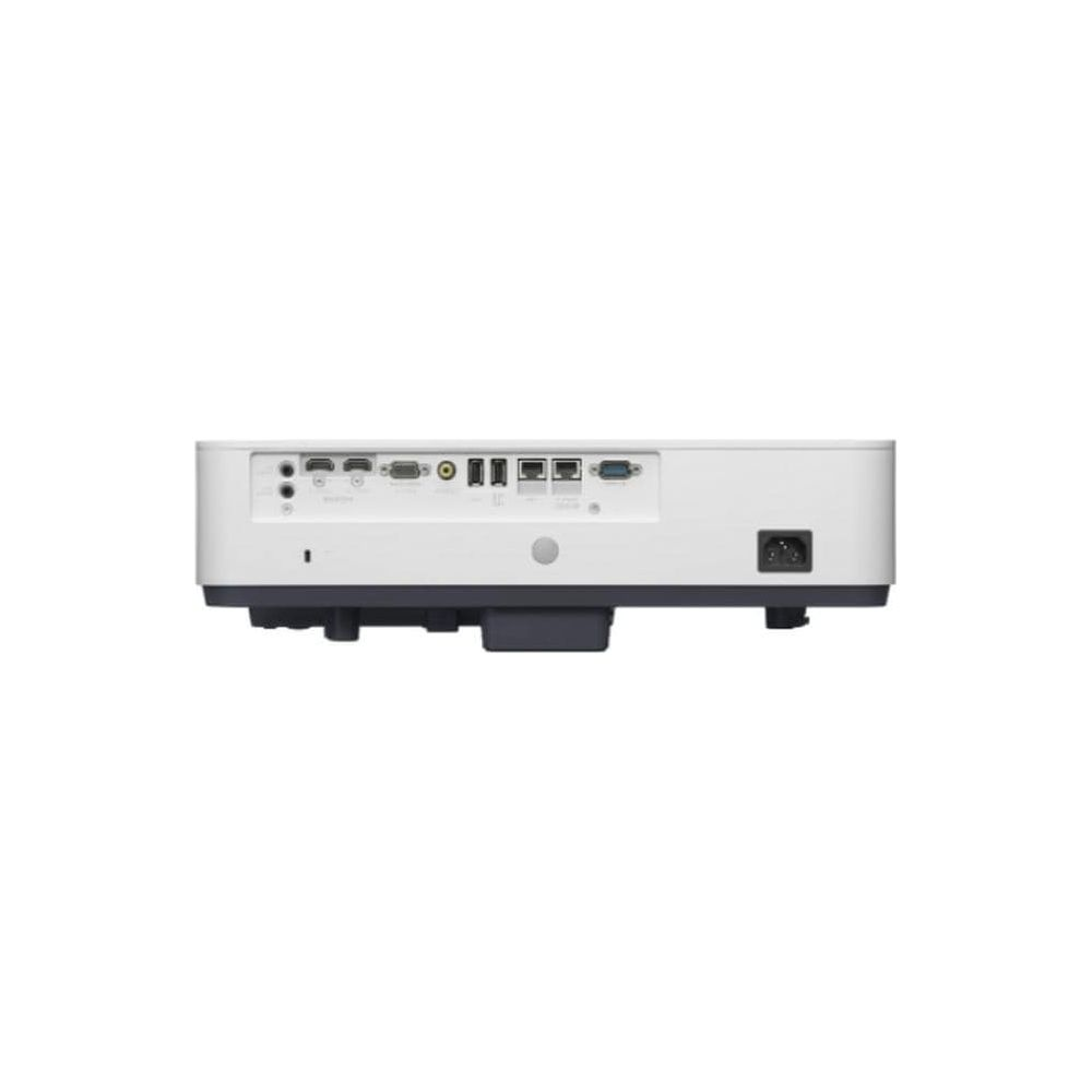 Biały tył projektora z portami: HDMI, USB, zasilanie.