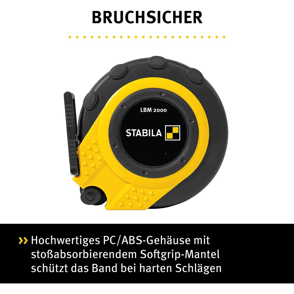 Bobina di nastro Stabila gialla e nera con scritta "BRUCHSICHER".