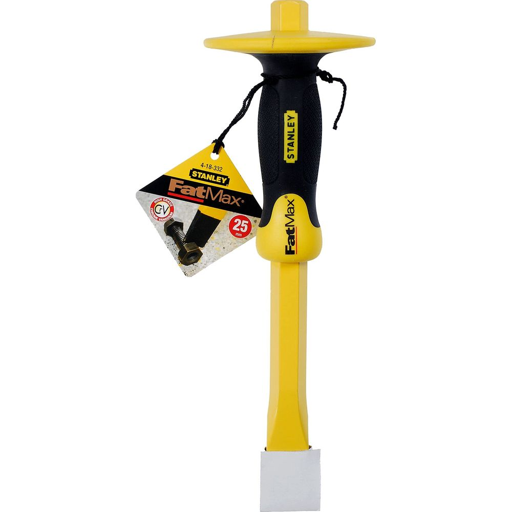 Cincel FatMax amarillo con mango negro y protector de impacto amarillo.