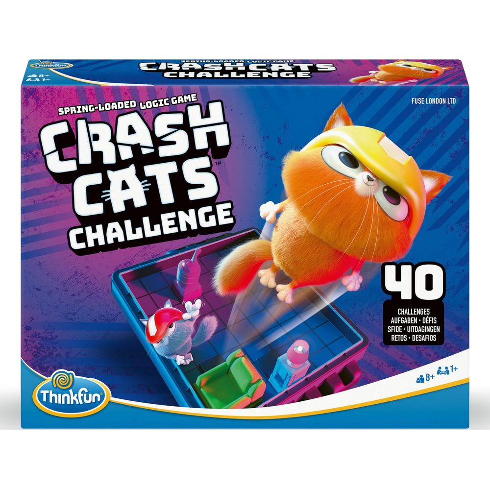 Scatola del gioco Crash Cats Challenge con gatto arancione e tabellone.