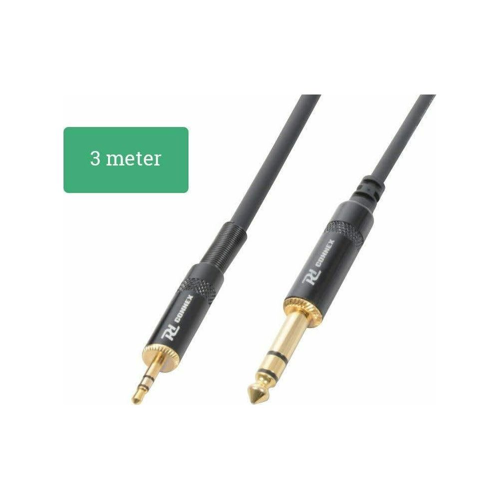 Un cable de audio negro de 3 metros con conectores dorados.