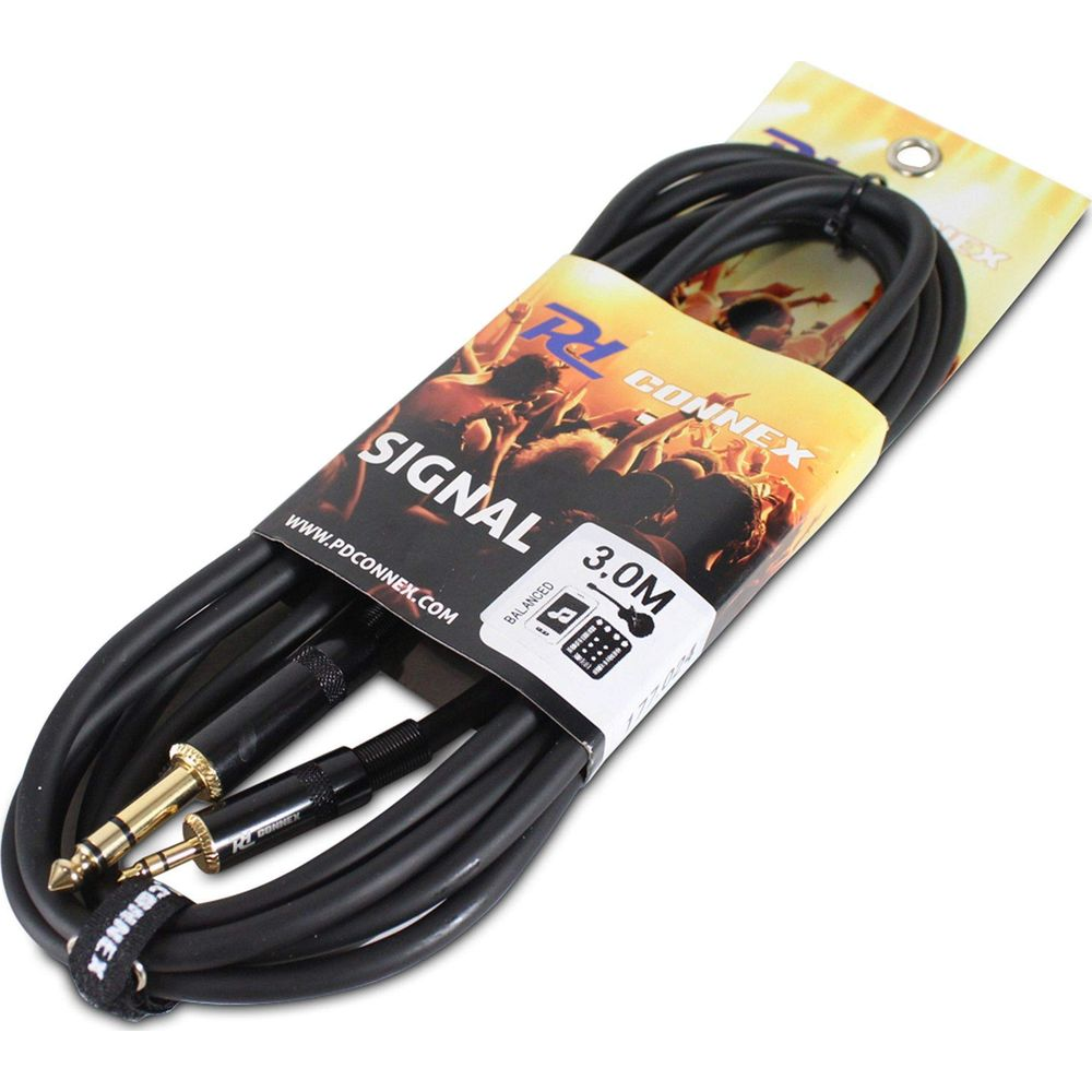 Cable de audio negro con conectores dorados, 3,0 M.