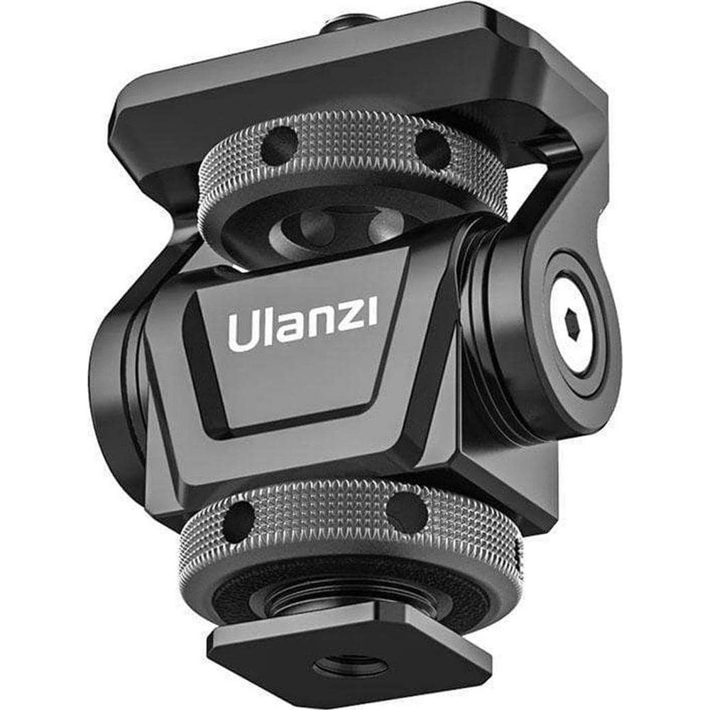 Czarny uchwyt akcesoriów do aparatu Ulanzi z radełkowanymi pokrętłami.