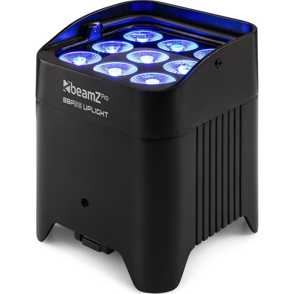 Un aplique negro con nueve LEDs azules y el logo 'beamZpro'.