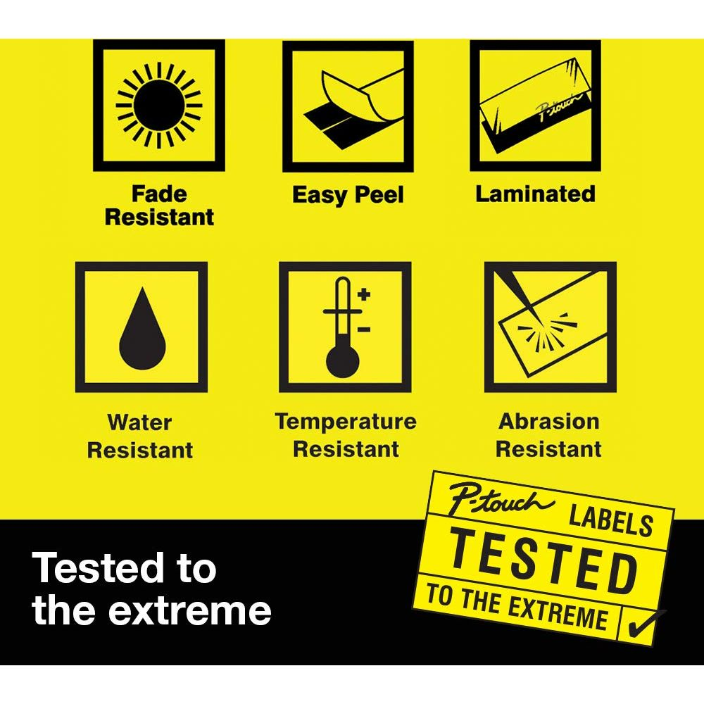 Symbole für Lichtechtheit, leichtes Abziehen, Laminieren, Wasserbeständigkeit, Temperaturbeständigkeit, Abriebfestigkeit.
