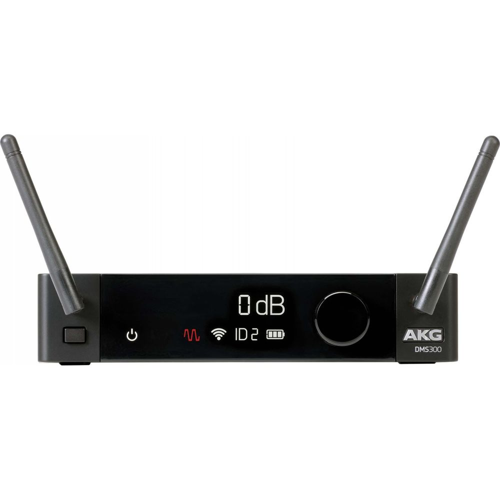 Dispositivo audio AKG DMS300 nero con due antenne e display.
