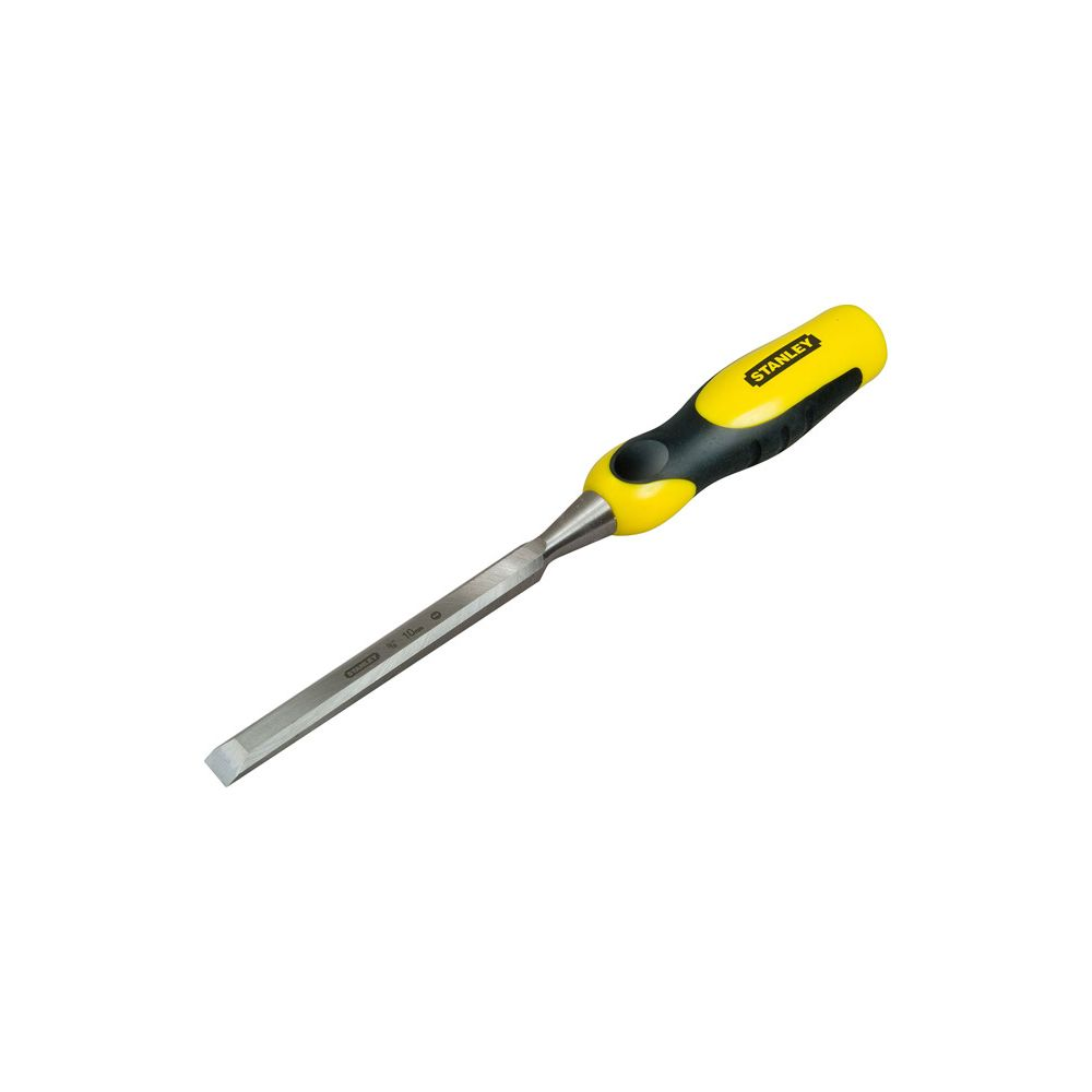 Un cincel Stanley con mango amarillo y negro y hoja de 10 mm.