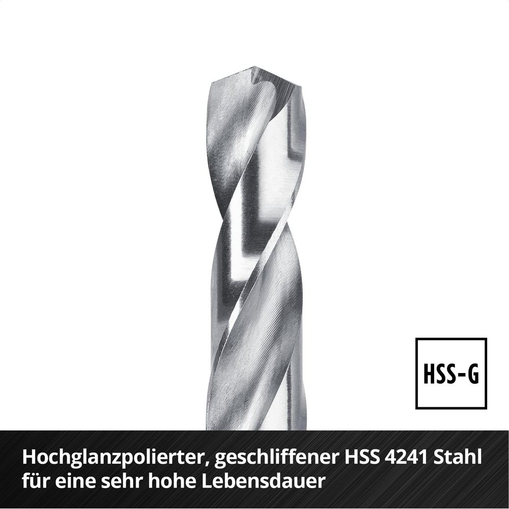 Hochglanzpolierter Spiralbohrer aus HSS 4241 Stahl.