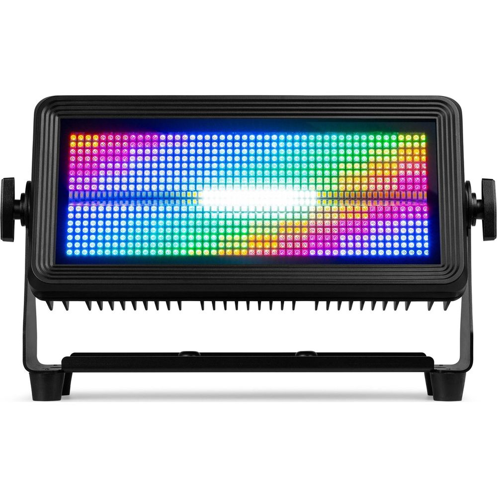 Un foco LED rectangular que muestra un patrón colorido de luces.