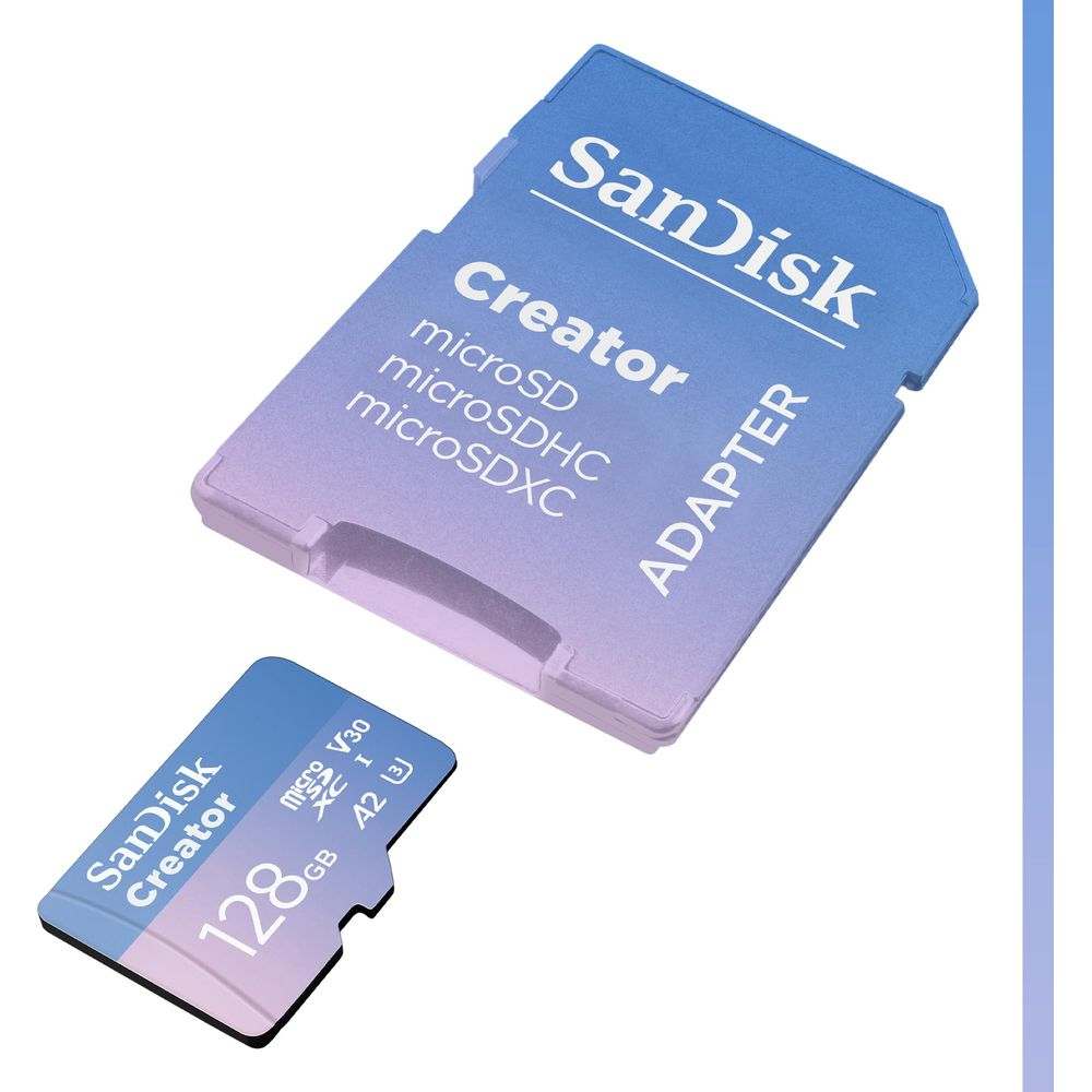 SanDisk Creator microSD-Karte und Adapter mit 128 GB Speicherkapazität.