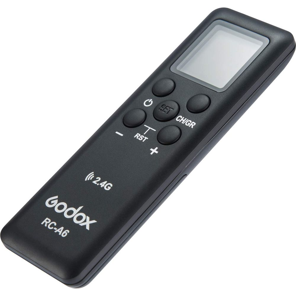 Schwarzer Fernbedienungsgriff mit LCD-Bildschirm und Tasten.