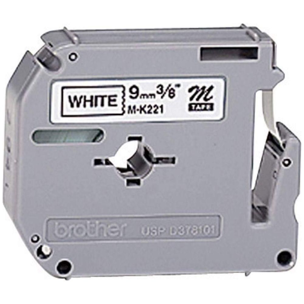 Graue Brother-Klebebandkassette mit weißem Etikett, 9mm/3/8 Zoll M-K221.