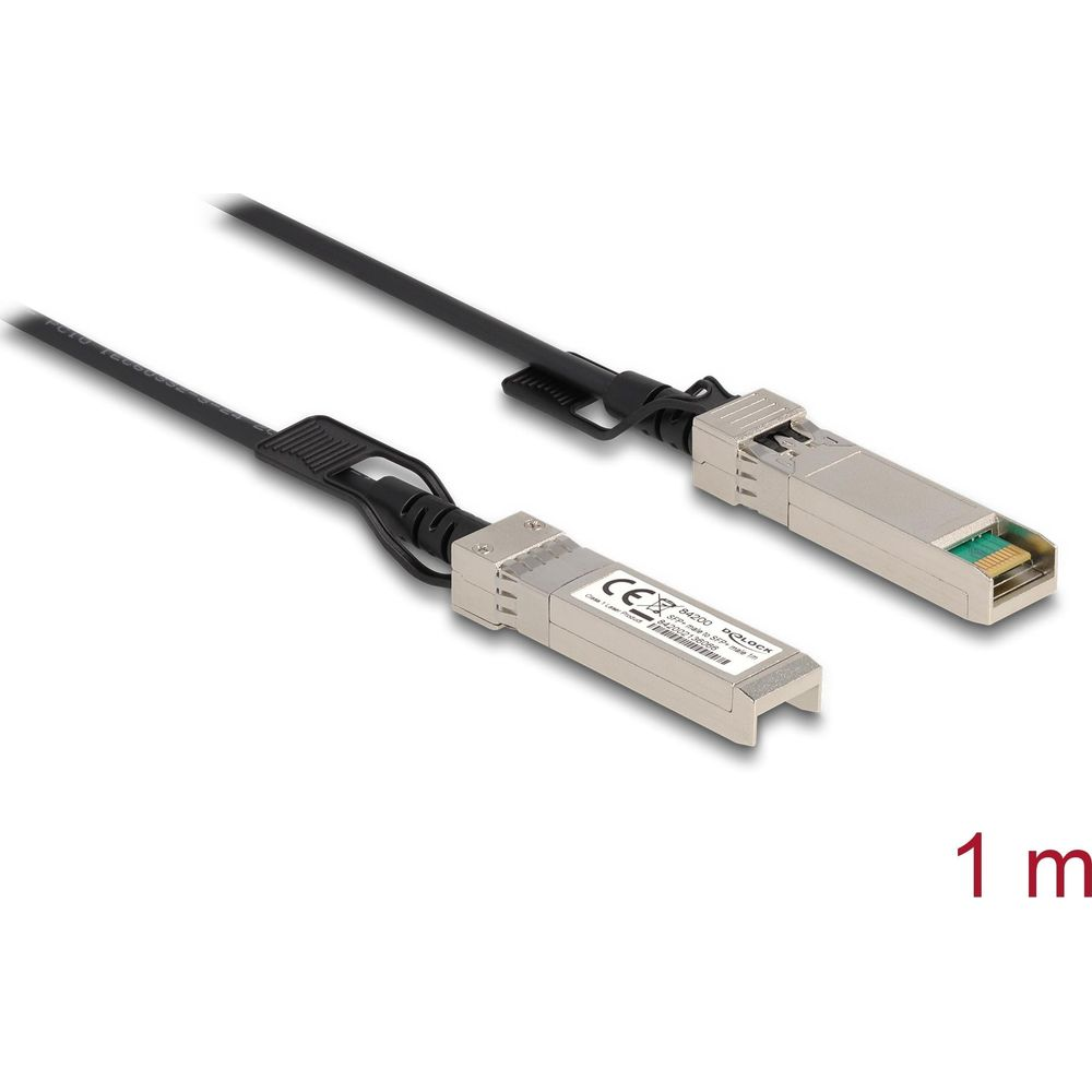 Due cavi neri con connettori SFP argentati, lunghi 1m.