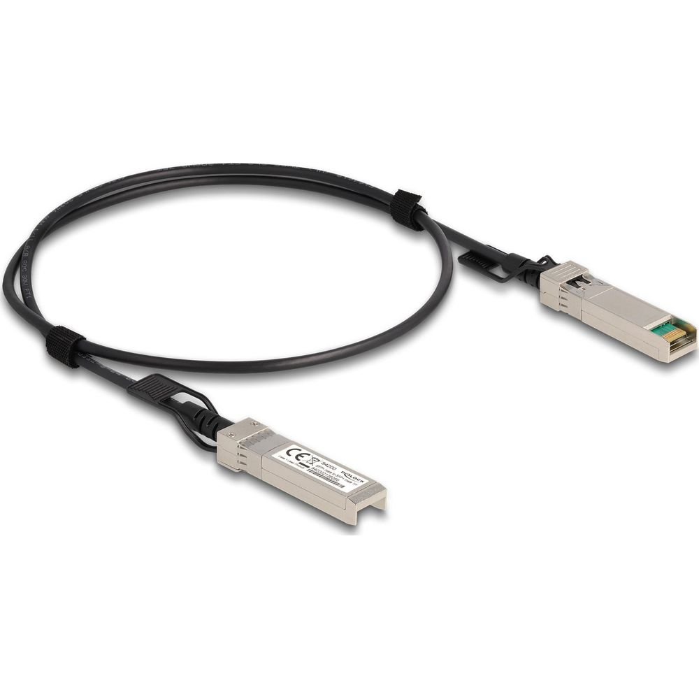 Un cavo nero con due moduli SFP argentati
