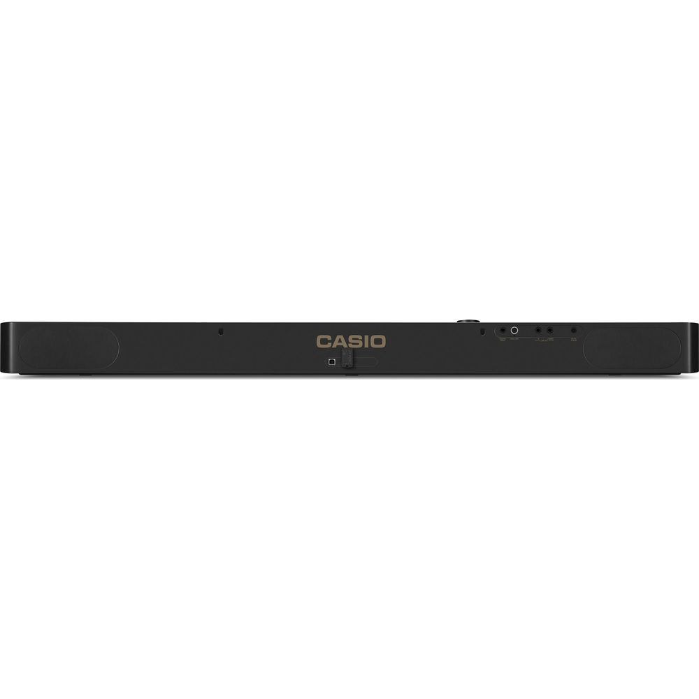 Zwart Casio keyboard met poorten en logo.