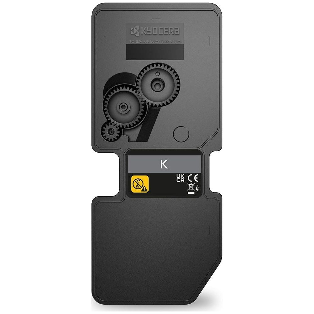 Schwarzer Kyocera Tonerkartusche für ECOSYS Drucker mit 'K' und CE-Zeichen.