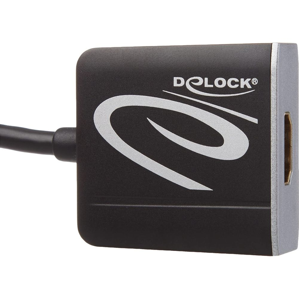 Schwarzer Adapter mit silbernem Logo und HDMI-Anschluss.