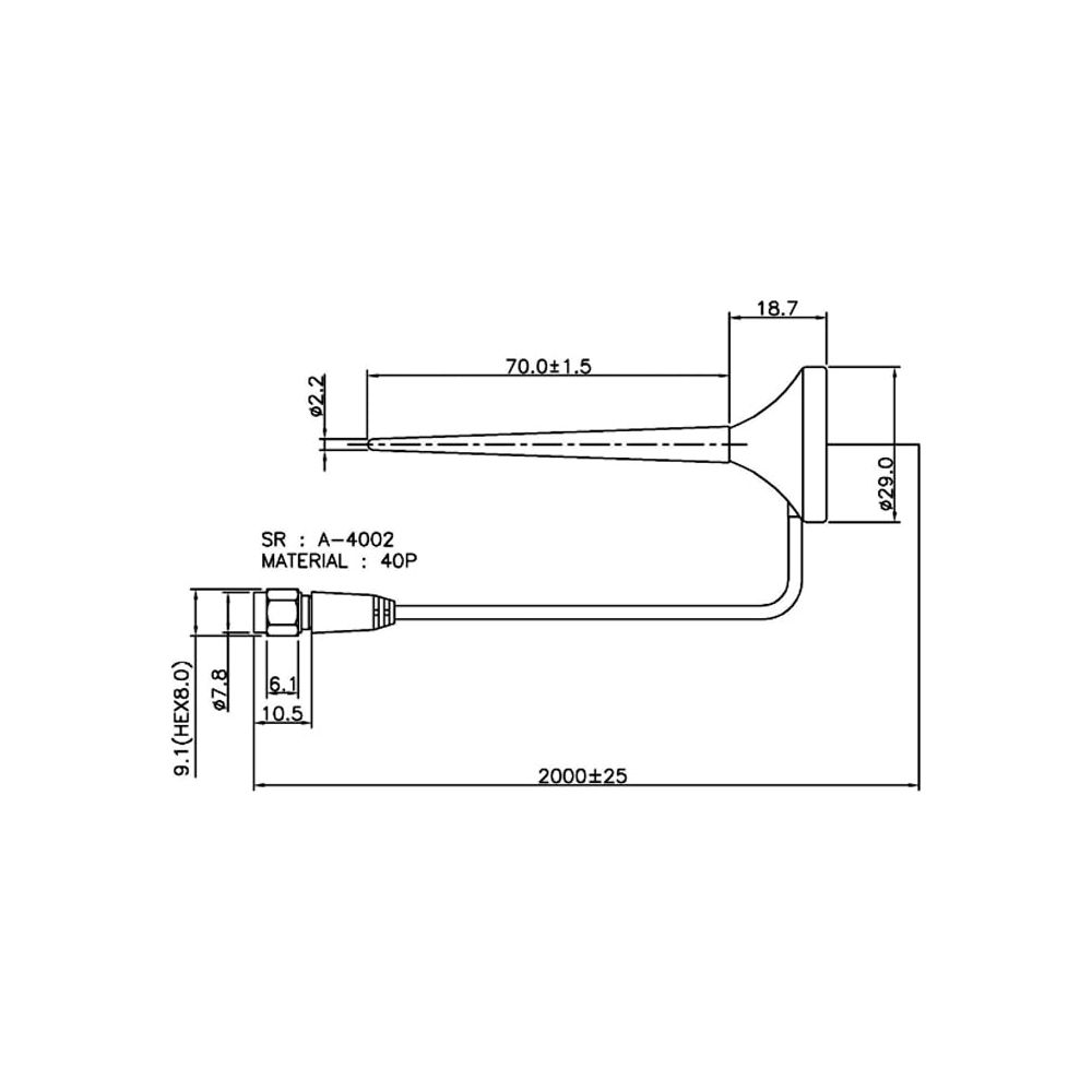 Disegno tecnico di un componente con dimensioni e info materiale. SR: A-4002, Materiale: 40P.