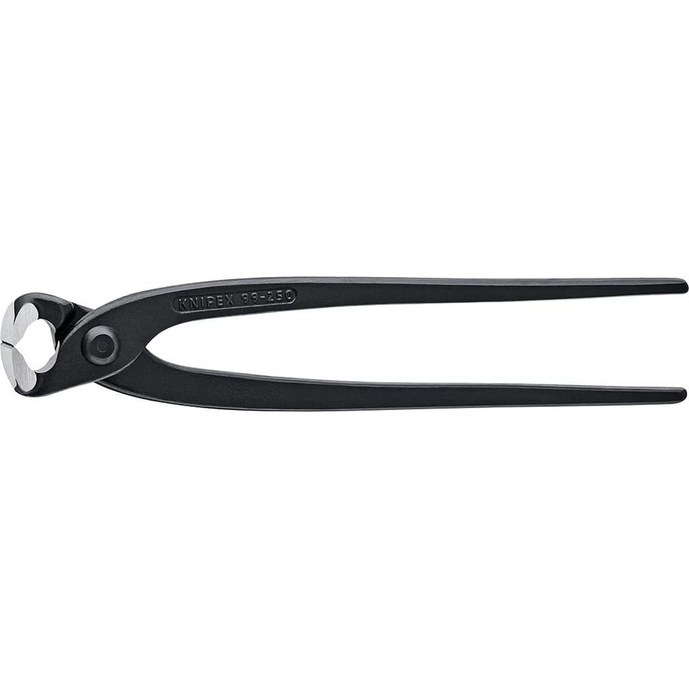 Czarne kombinerki KNIPEX 99-250 ze srebrnymi szczękami na białym tle.
