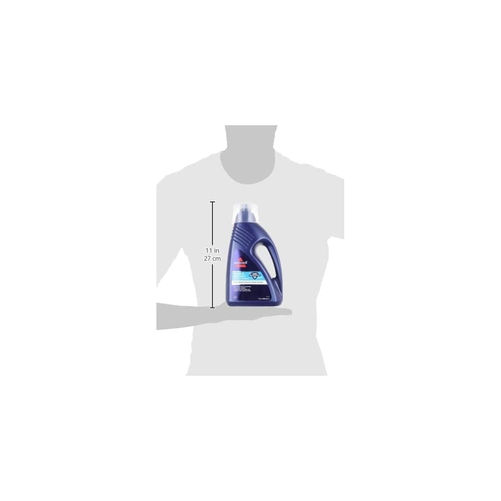 Dunkelblaue Flasche mit Reinigungsmittel, 27 cm hoch.