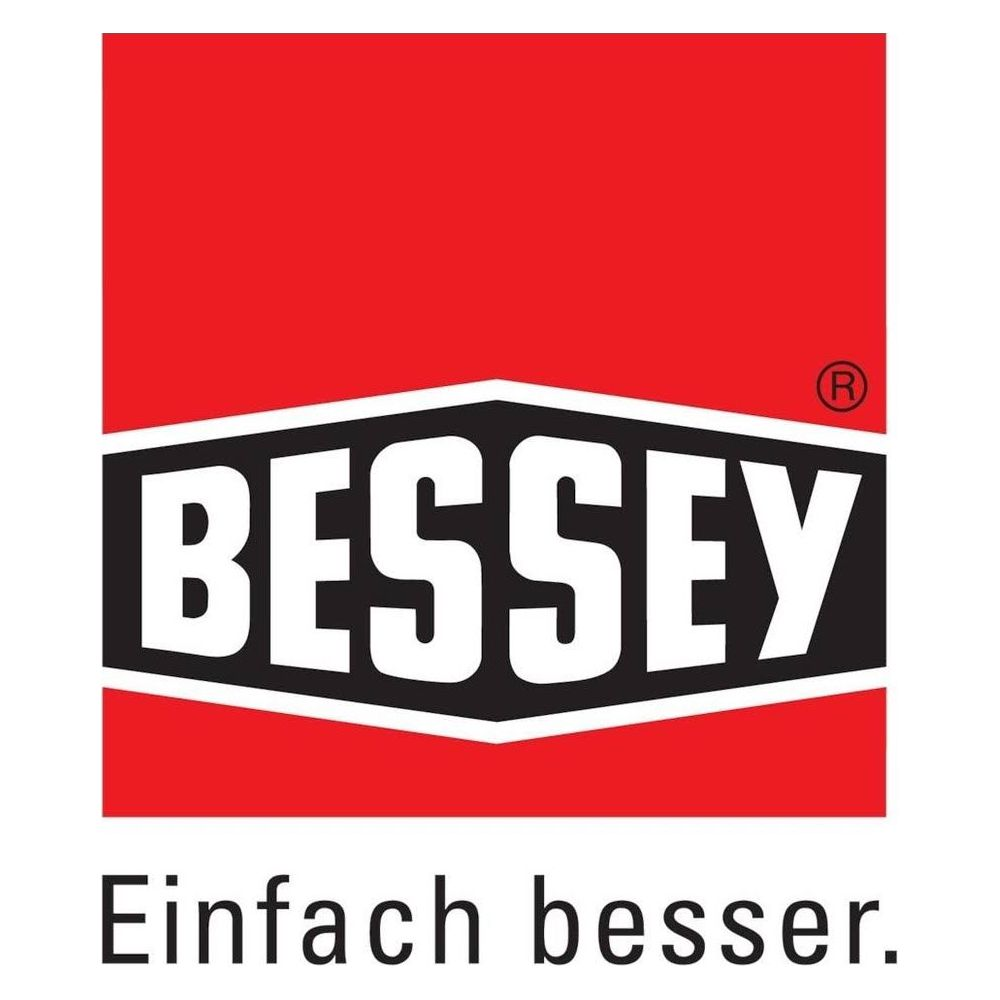 Logo: Rot-schwarzes Emblem mit weißer Schrift 'BESSEY'. Darunter "Einfach besser."