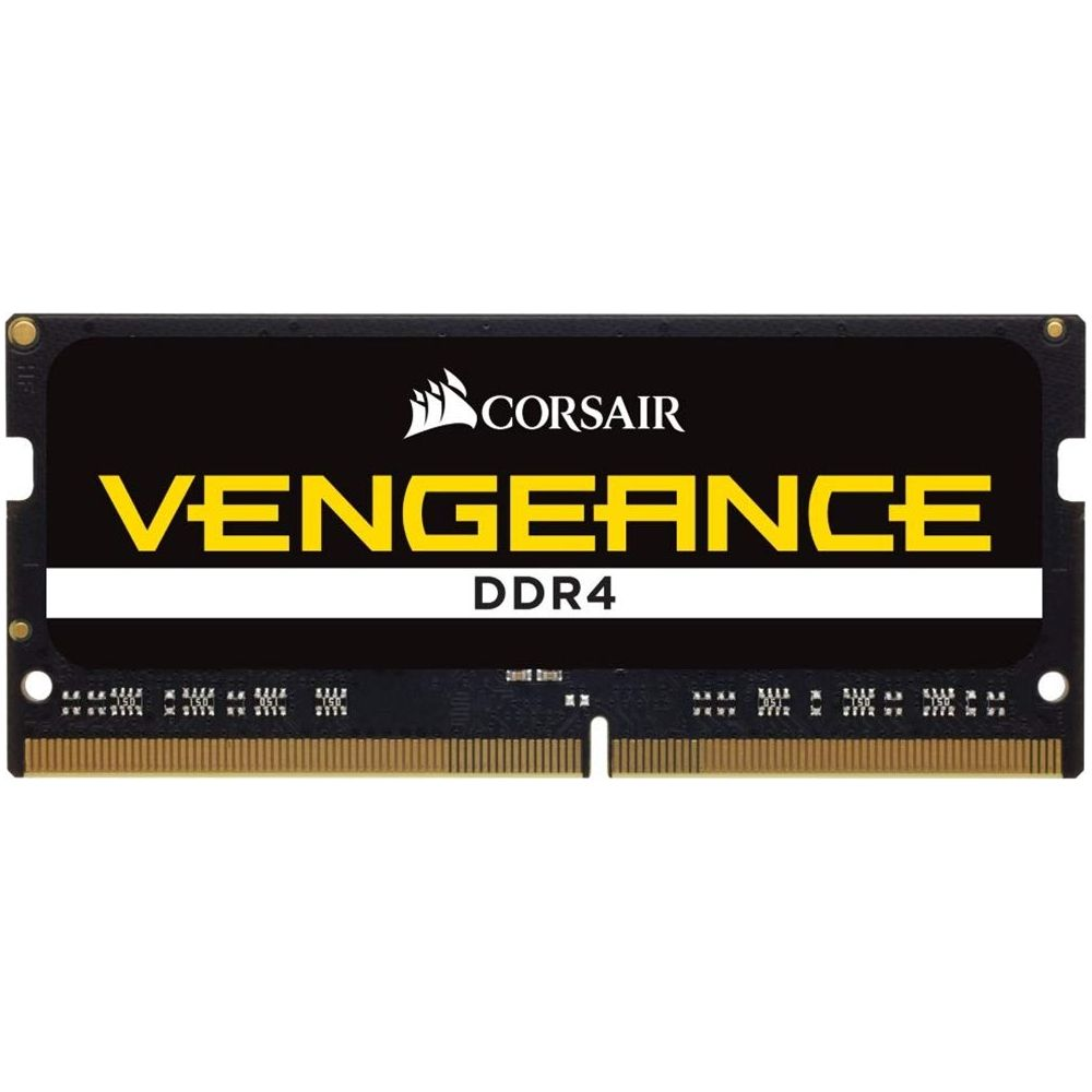 Moduł RAM Corsair Vengeance DDR4 z czarną etykietą i złotymi stykami.