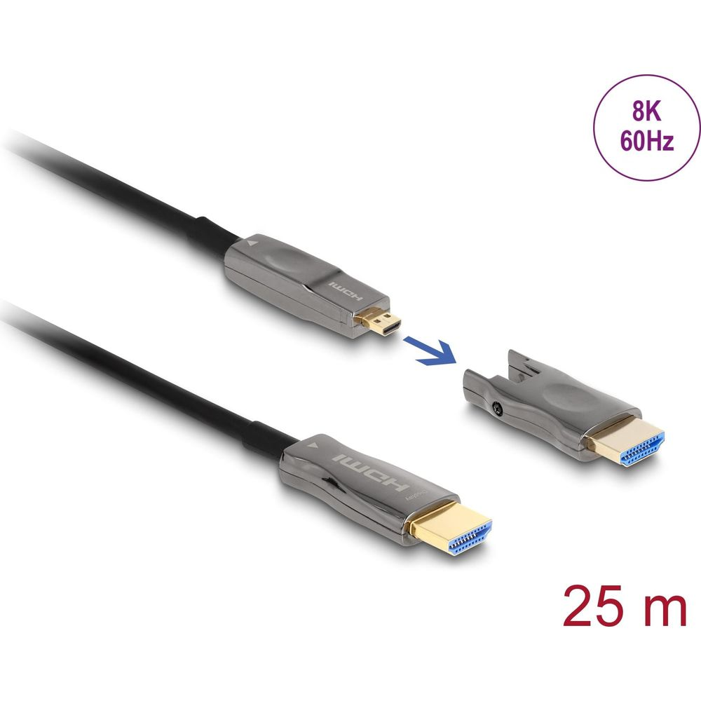 25m HDMI Kabel mit 8K 60Hz, ein Ende mit Mini-HDMI, das andere mit Standard-HDMI.