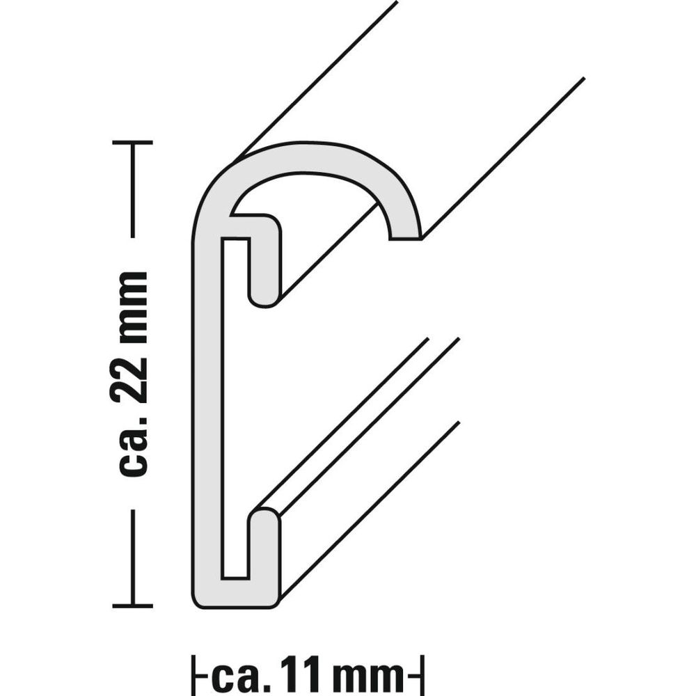 Profilquerschnitt mit Maßen: ca. 22 mm Höhe, ca. 11 mm Breite.