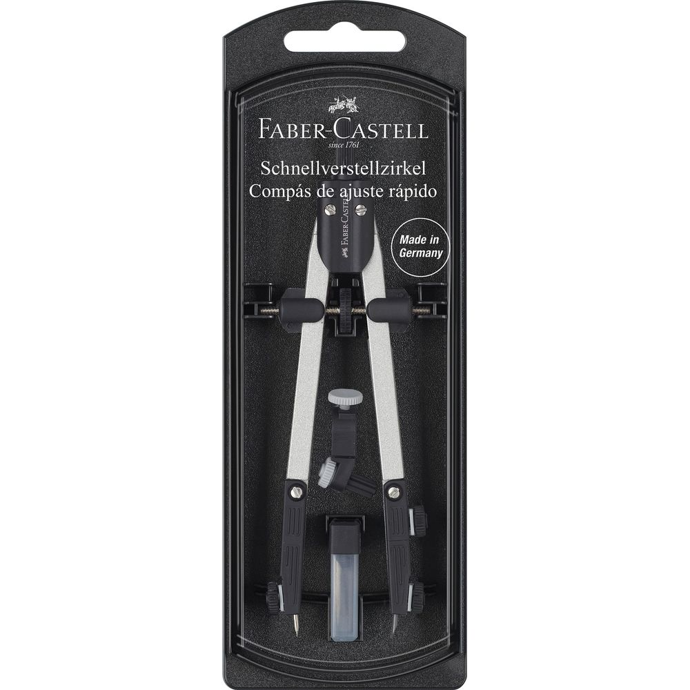 Faber-Castell Zirkel mit Nadelspitze und Bleistift in Verpackung. Made in Germany.