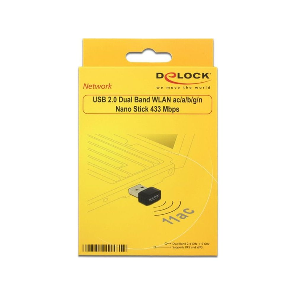 Opakowanie pendrive'a WLAN USB Delock z nadrukiem "11ac" i "Dual Band".