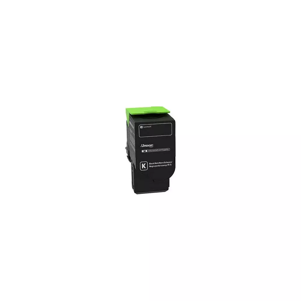 Ein schwarzer Lexmark-Druckerpatronenbehälter mit grünem Oberteil.